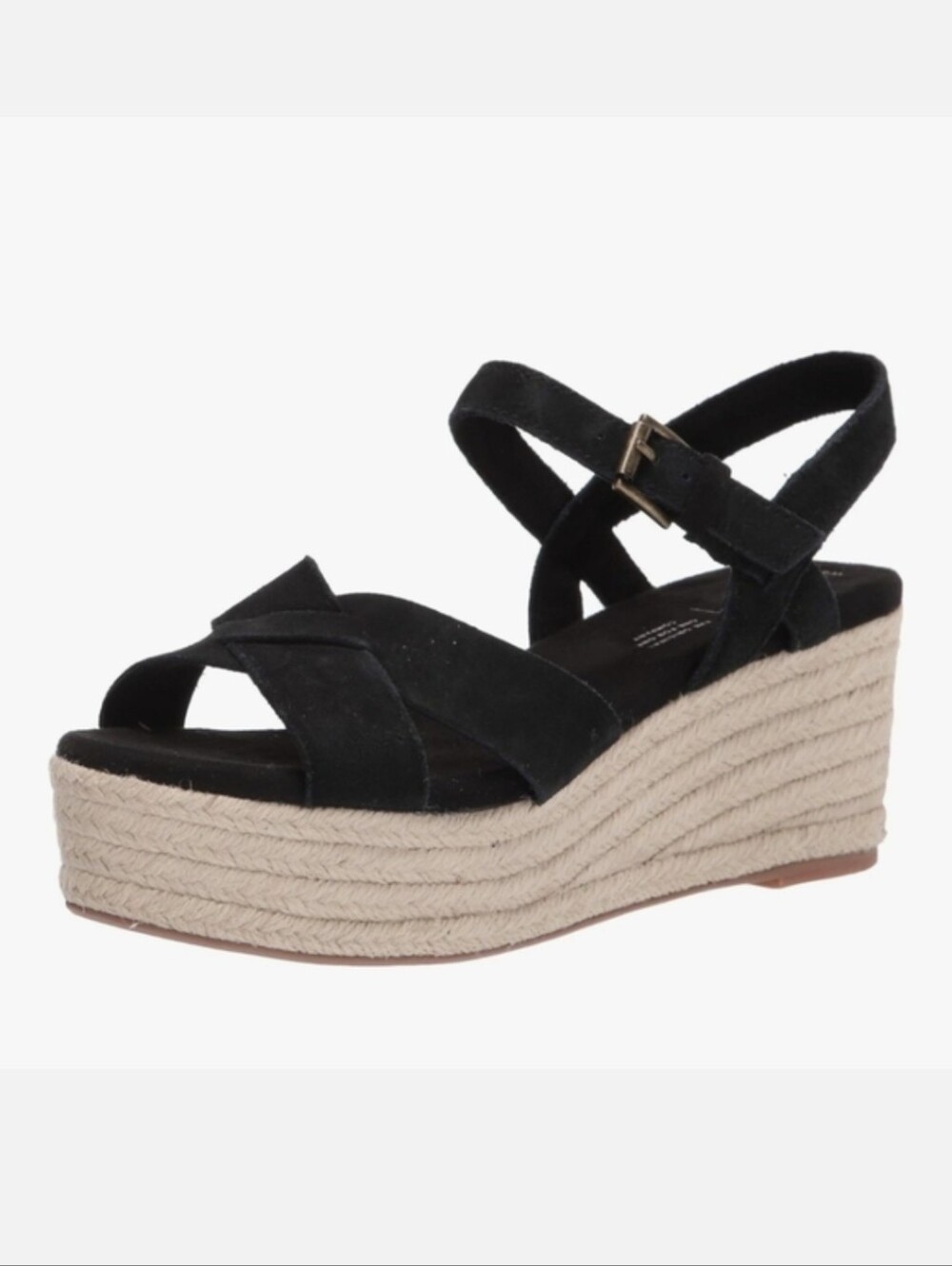 TOMS Willow Black Suede Platform Espadrille Wedge Boho Sandals 8W